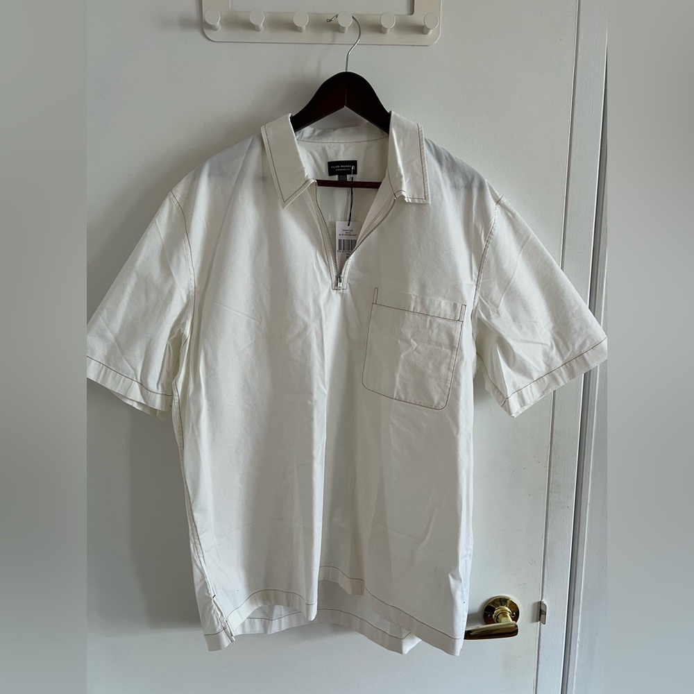 NWT Men's White Short Sleeve Zipper Collar Shirt